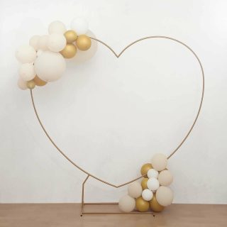 Photography Backdrop Stands | Heavy Duty Gold Metal Heart Shape Arch Photo Backdrop Stand, Floral Balloon Frame with Sturdy Rectangular Base – 7ft Curtains gold