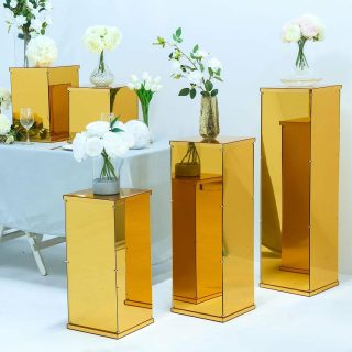 Planters & Pedestal | Set of 5 – Acrylic Pedestal Risers Display Boxes With Interchangeable Lid and Base – 12", 16", 24", 32", 40" Planters & Pedestal gold