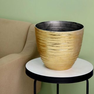 Planters & Pedestal | Metallic Textured Finish Large Indoor Flower Plant Pot, Decorative Indoor/Outdoor Planter 12" Planters & Pedestal gold