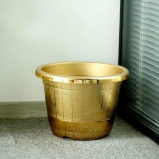 Planters & Pedestal | Shiny Finished Rim Large Barrel Planter Pot, Indoor/Outdoor Decorative Flower Pot 14" Planters & Pedestal gold