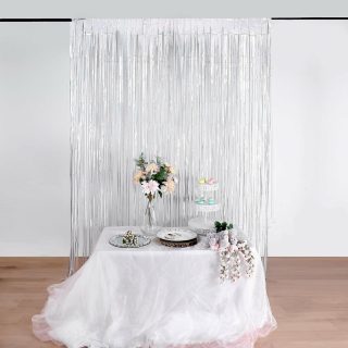 Stylish Curtains | Metallic Tinsel Foil Fringe Curtains For Doorway & Backdrops 8ft Curtains iridescent