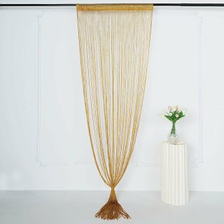 Stylish Curtains | Silk Tassel String Curtains, Decorative Room Divider Panels 3ftx8ft Curtains gold