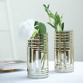 Table Vases | 2 Pack Striped Cylinder Glass Vase Flower Centerpieces Table Vases gold