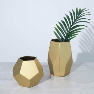 Table Vases | Set of 2 Modern Geometric Flower Vases, Pentagon Glass Candle Holders 5",8" Table Vases gold