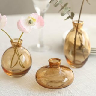 Table Vases | Set of 3 Small Glass Bud Vase Table Centerpieces With Metallic Gold Rim, Modern Flower Vases – Assorted Sizes Table Vases gold