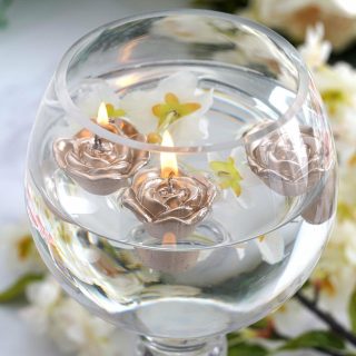 Unscented Candles | 12 Pack Mini Rose Flower Floating Candles Vase Fillers 1" Candle Holder rose-gold