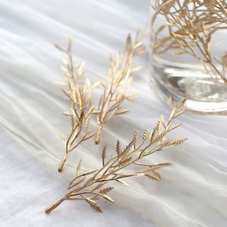 Vase Fillers | 25 Pack Mini Artificial Fern Leaf Branch Stems, Flower Vase Filler For Floating Candle Centerpieces 6" Vase & Planter gold