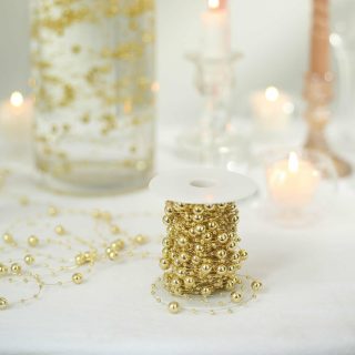 Vase Fillers | Artificial DIY Craft Fishing Line Pearl Chains, Faux Pearl String Beads Vase Filler Garland Roll 100ft Vase & Planter gold