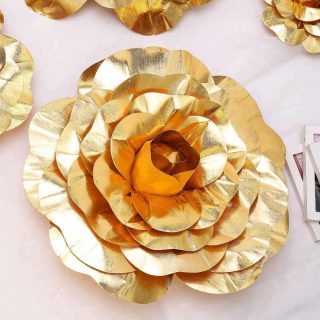 Wall Florals | 2 Pack Large Real Touch Artificial Foam DIY Craft Roses 20" Wall Decor gold