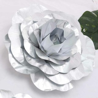 Wall Florals | 2 Pack Large Real Touch Artificial Foam DIY Craft Roses 20" Wall Decor silver