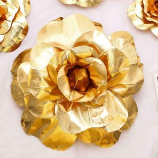 Wall Florals | 2 Pack Large Real Touch Artificial Foam DIY Craft Roses 24" Wall Decor gold