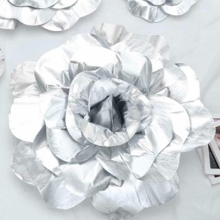 Wall Florals | 2 Pack Large Real Touch Artificial Foam DIY Craft Roses 24" Wall Decor silver