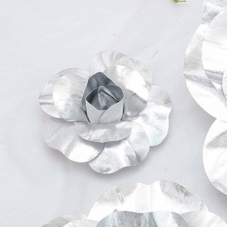 Wall Florals | 6 Pack Real Touch Artificial Foam DIY Craft Roses 8" Wall Decor silver