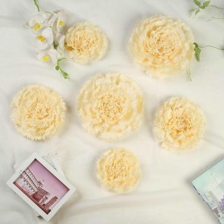 Wall Florals | Set of 6 Carnation 3D Paper Flowers Wall Decor 7",9",11" Wall Decor ivory