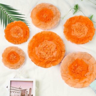 Wall Florals | Set of 6 Carnation 3D Paper Flowers Wall Decor 7",9",11" Wall Decor orange