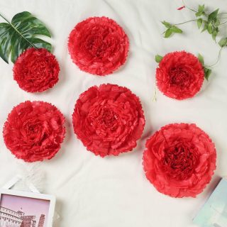 Wall Florals | Set of 6 Carnation 3D Paper Flowers Wall Decor 7",9",11" Wall Decor red