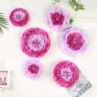 Wall Florals | Set of 6 Carnation 3D Paper Flowers Wall Decor 7",9",11" Wall Decor lavender-lilac