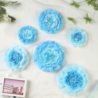 Wall Florals | Set of 6 Carnation 3D Paper Flowers Wall Decor 7",9",11" Wall Decor periwinkle