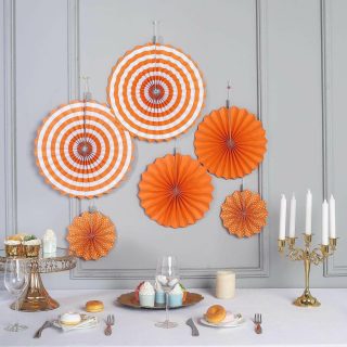 Wall Florals | Set of 6 – Paper Fan Decorations – Paper Pinwheels Wall Hanging Home Decorations Backdrop Kit Wall Decor orange