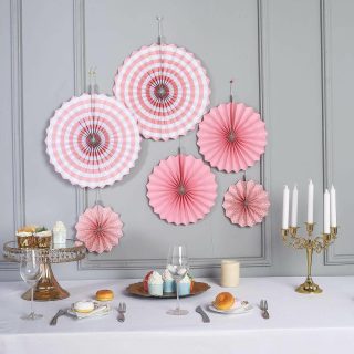 Wall Florals | Set of 6 – Paper Fan Decorations – Paper Pinwheels Wall Hanging Home Decorations Backdrop Kit Wall Decor light-pink