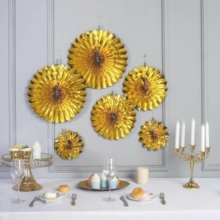 Wall Florals | Set of 6 – Paper Fan Decorations – Paper Pinwheels Wall Hanging Home Decorations Backdrop Kit Wall Decor gold