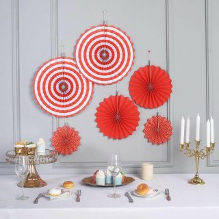 Wall Florals | Set of 6 – Paper Fan Decorations – Paper Pinwheels Wall Hanging Home Decorations Backdrop Kit Wall Decor red