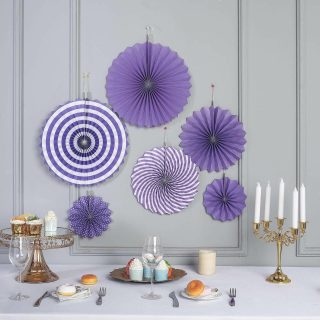 Wall Florals | Set of 6 – Paper Fan Decorations – Paper Pinwheels Wall Hanging Home Decorations Backdrop Kit Wall Decor purple