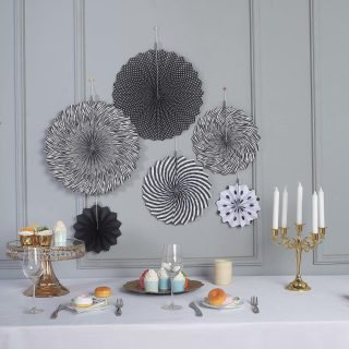 Wall Florals | Set of 6 – Paper Fan Decorations – Paper Pinwheels Wall Hanging Home Decorations Backdrop Kit Wall Decor black