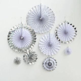 Wall Florals | Set of 8 – Paper Fan Decorations – Paper Pinwheels Wall Hanging Home Decorations Backdrop Kit Wall Decor silver