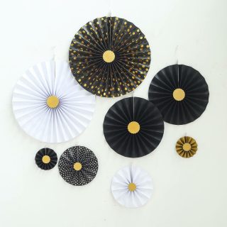 Wall Florals | Set of 8 – Paper Fan Decorations – Paper Pinwheels Wall Hanging Home Decorations Backdrop Kit Wall Decor black